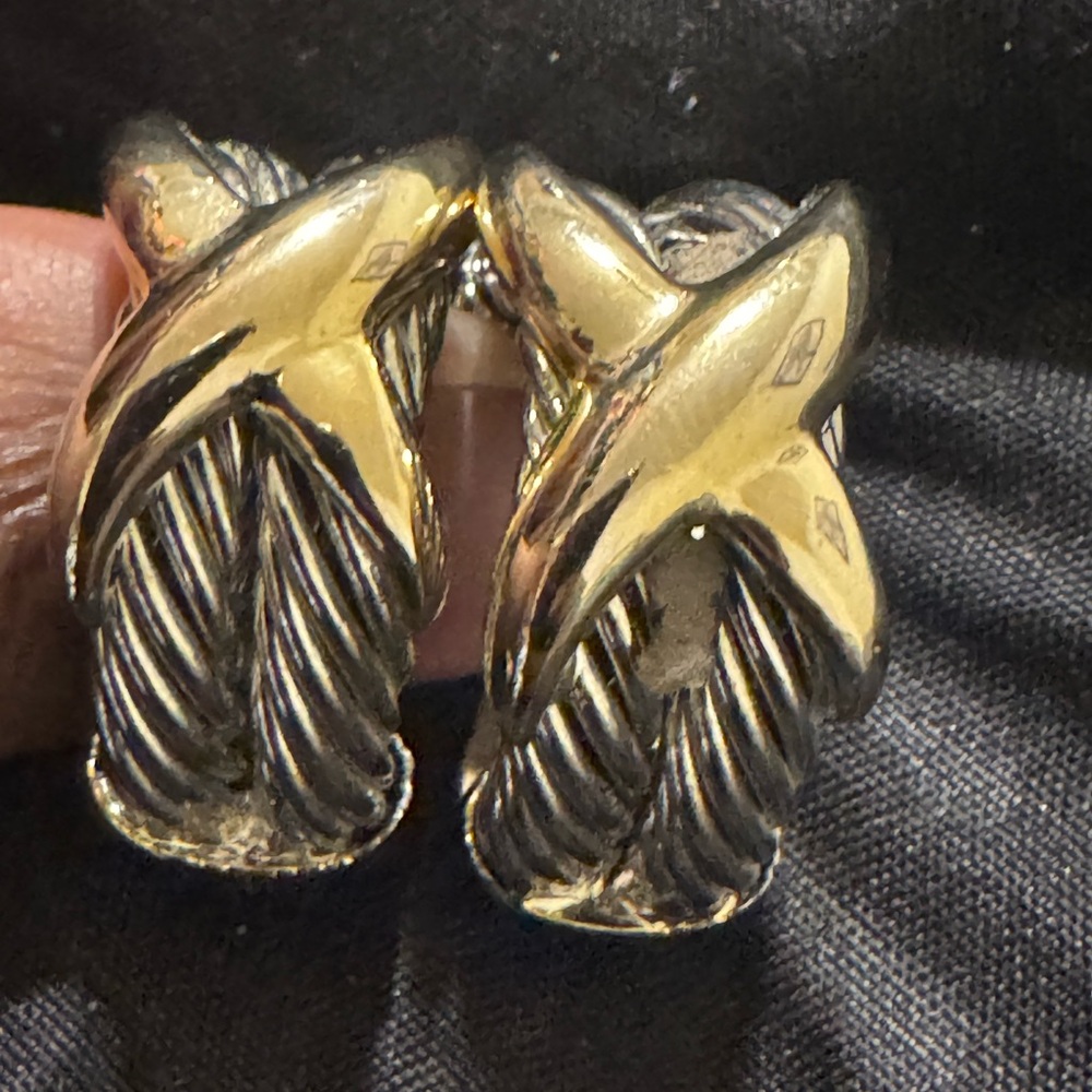 Gold and Silver Twisted Hoop Clip On Earrings - Picture 2 of 8